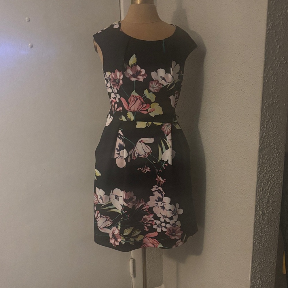 Enfocus Studio Black Floral Print Mini Dress 6 Wedding Guest Rush MOB Trad Wife
